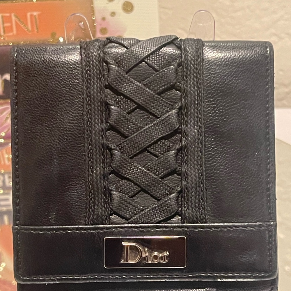 Christian Dior EUC Vntg Ballet Corset Bifold Black Leather Compact Wallet (W138)